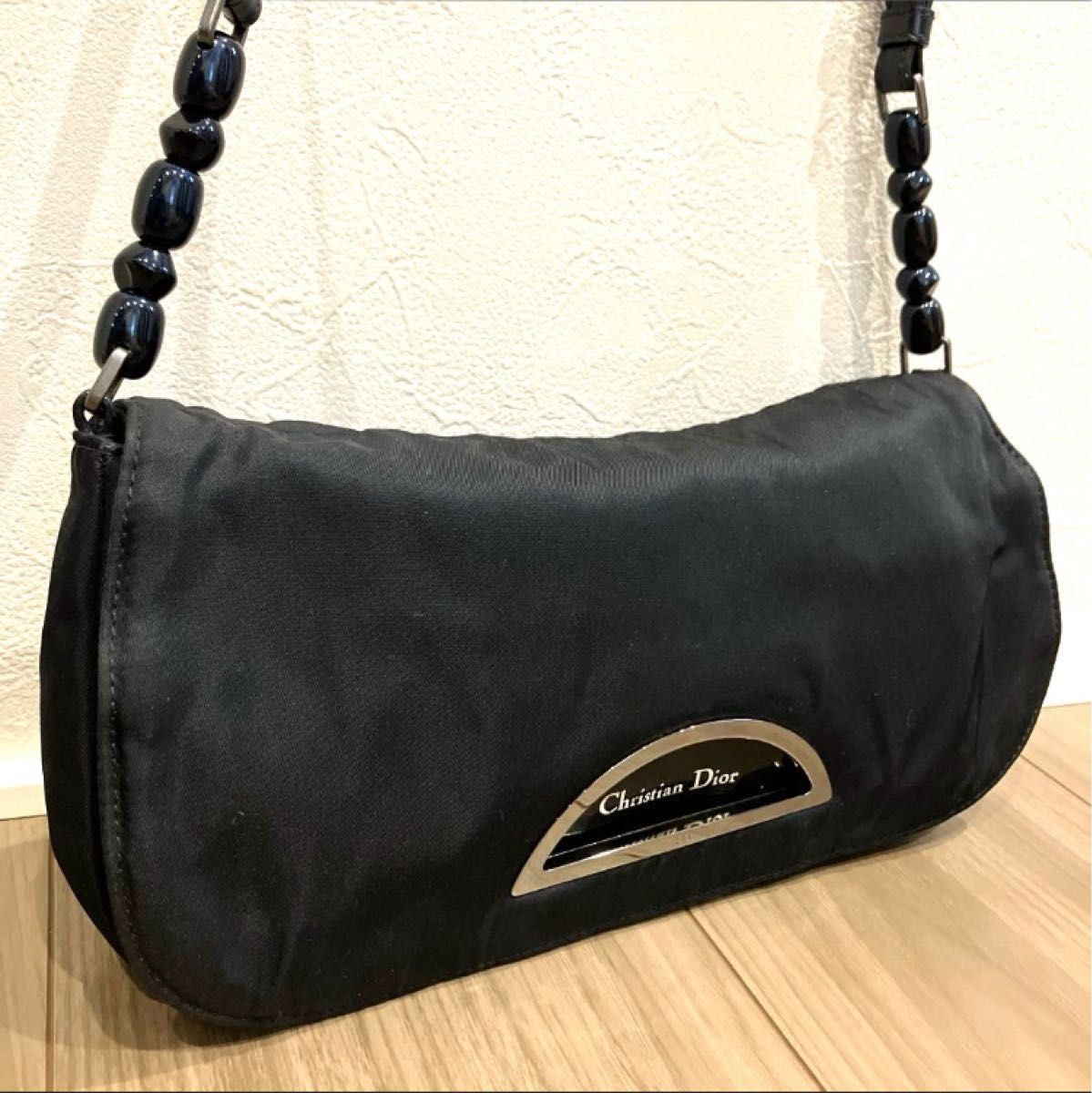 Christian Dior Hand Shoulder Bag Tote Purse Nylon Black Authentic