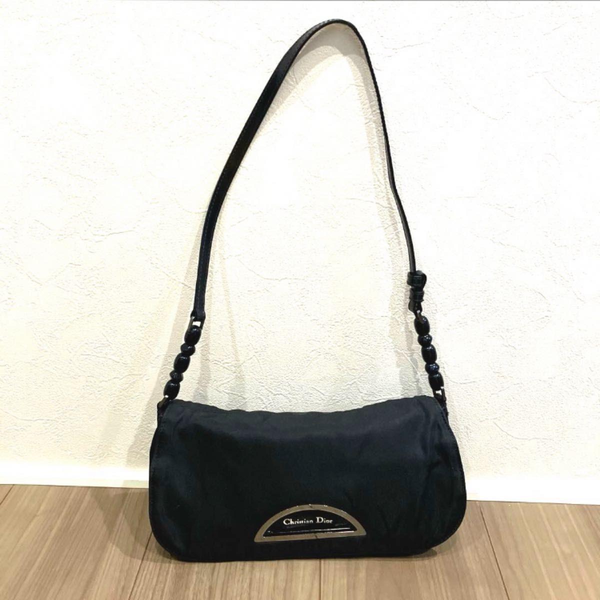 Christian Dior Hand Shoulder Bag Tote Purse Nylon Black Authentic