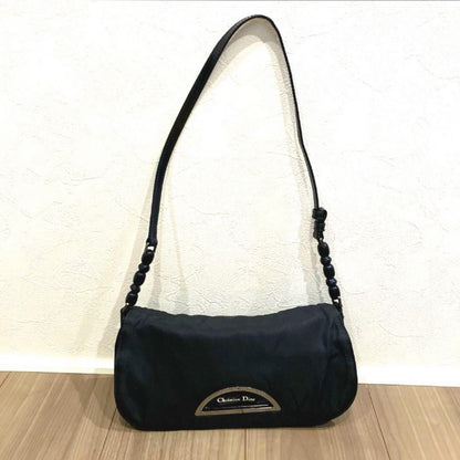 Christian Dior Hand Shoulder Bag Tote Purse Nylon Black Authentic