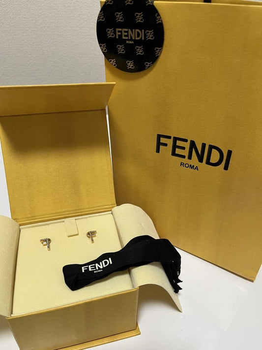 FENDI Earrings F Logo Gold Women Accessory Authentic