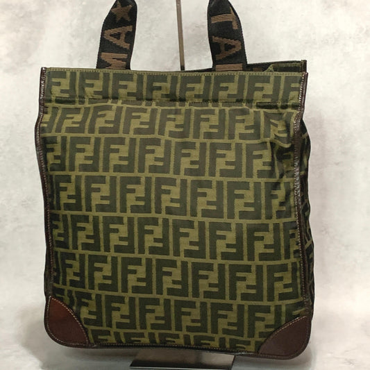 FENDI Bag FF Zucca Hand Tote Purse Canvas Brown Silver Used Women's Authentic