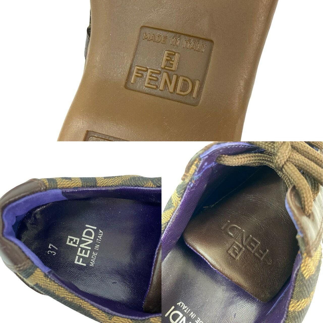 FENDI Sneakers Shoes FF Zucca Low-Cut EU 37.0 US 7.0 Brown Khaki Authentic