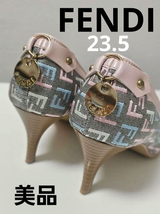 FENDI Shoes Pumps Heel FF Zucca EU 36.5 US 6.5 Canvas Leather Multicolor Auth
