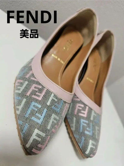 FENDI Shoes Pumps Heel FF Zucca EU 36.5 US 6.5 Canvas Leather Multicolor Auth