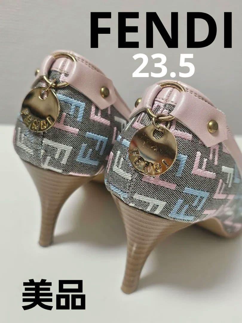 FENDI Shoes Pumps Heel FF Zucca EU 36.5 US 6.5 Canvas Leather Multicolor Auth