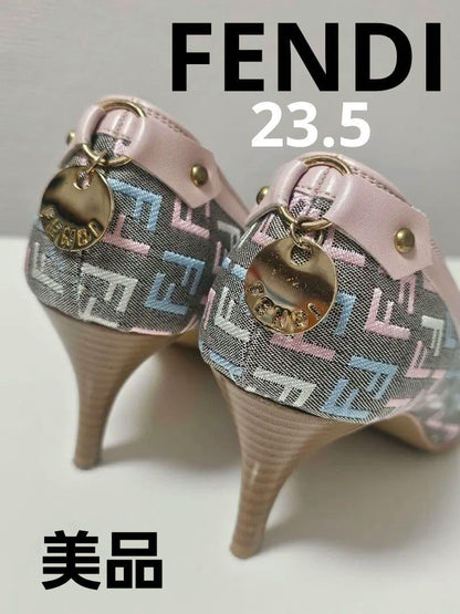 FENDI Shoes Pumps Heel FF Zucca EU 36.5 US 6.5 Canvas Leather Multicolor Auth