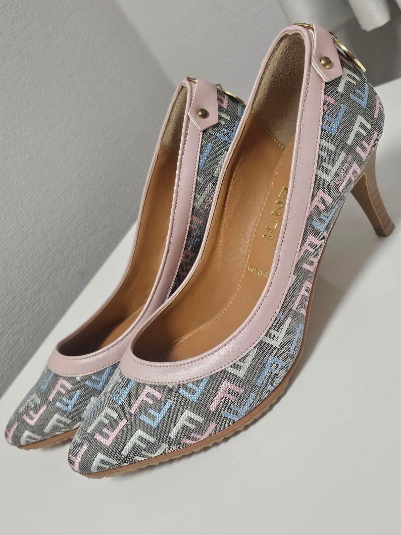 FENDI Shoes Pumps Heel FF Zucca EU 36.5 US 6.5 Canvas Leather Multicolor Auth