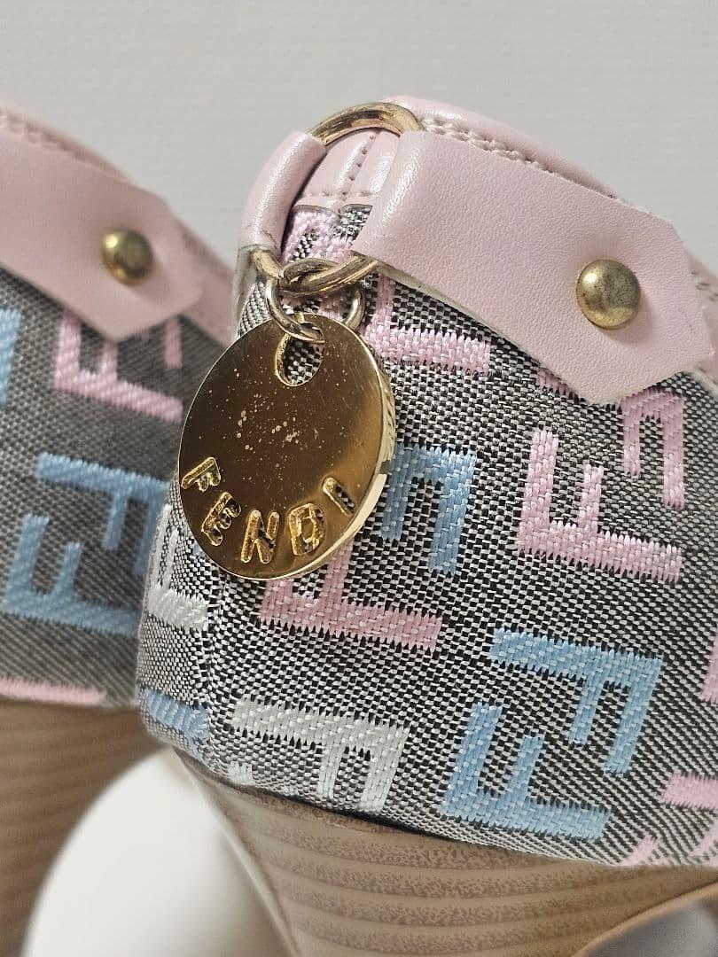FENDI Shoes Pumps Heel FF Zucca EU 36.5 US 6.5 Canvas Leather Multicolor Auth