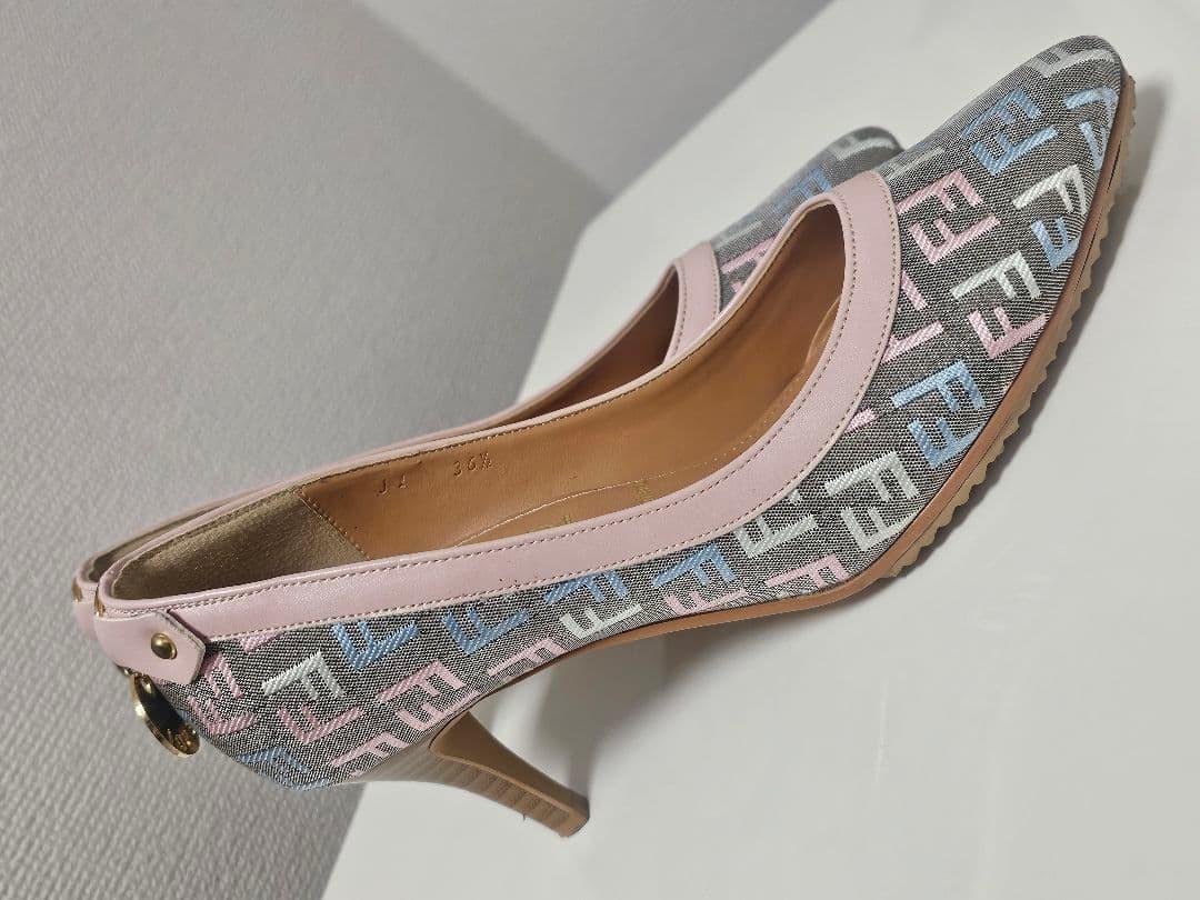 FENDI Shoes Pumps Heel FF Zucca EU 36.5 US 6.5 Canvas Leather Multicolor Auth