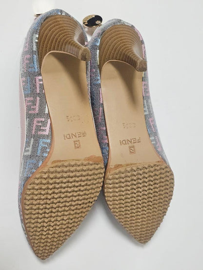 FENDI Shoes Pumps Heel FF Zucca EU 36.5 US 6.5 Canvas Leather Multicolor Auth