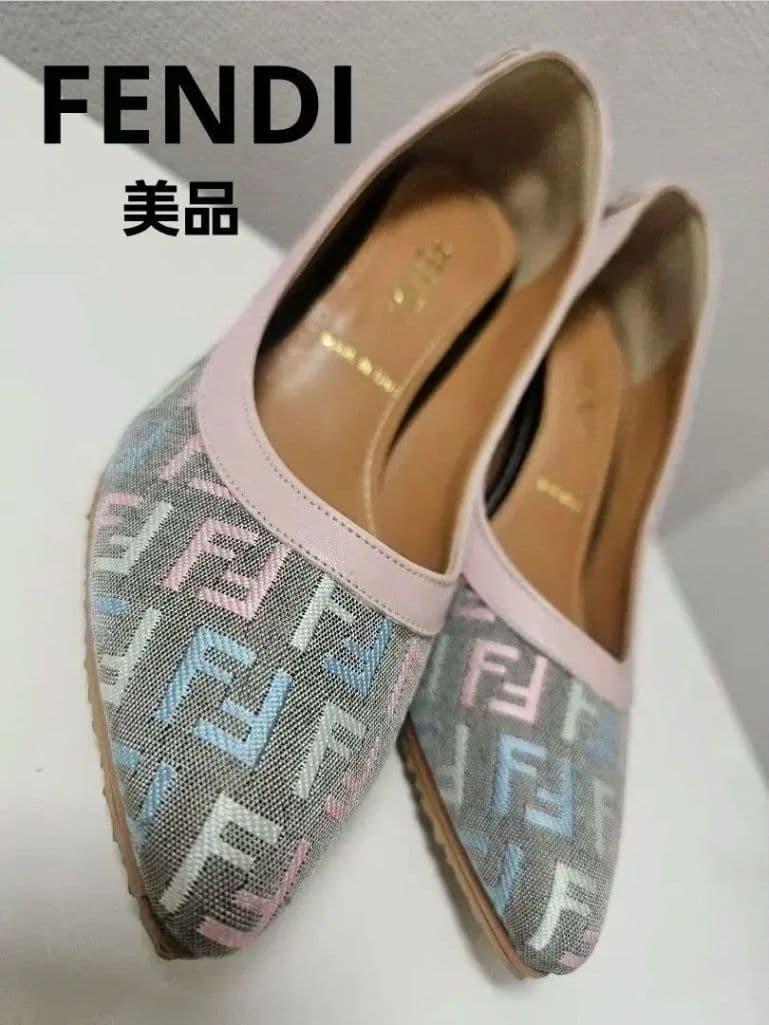 FENDI Shoes Pumps Heel FF Zucca EU 36.5 US 6.5 Canvas Leather Multicolor Auth