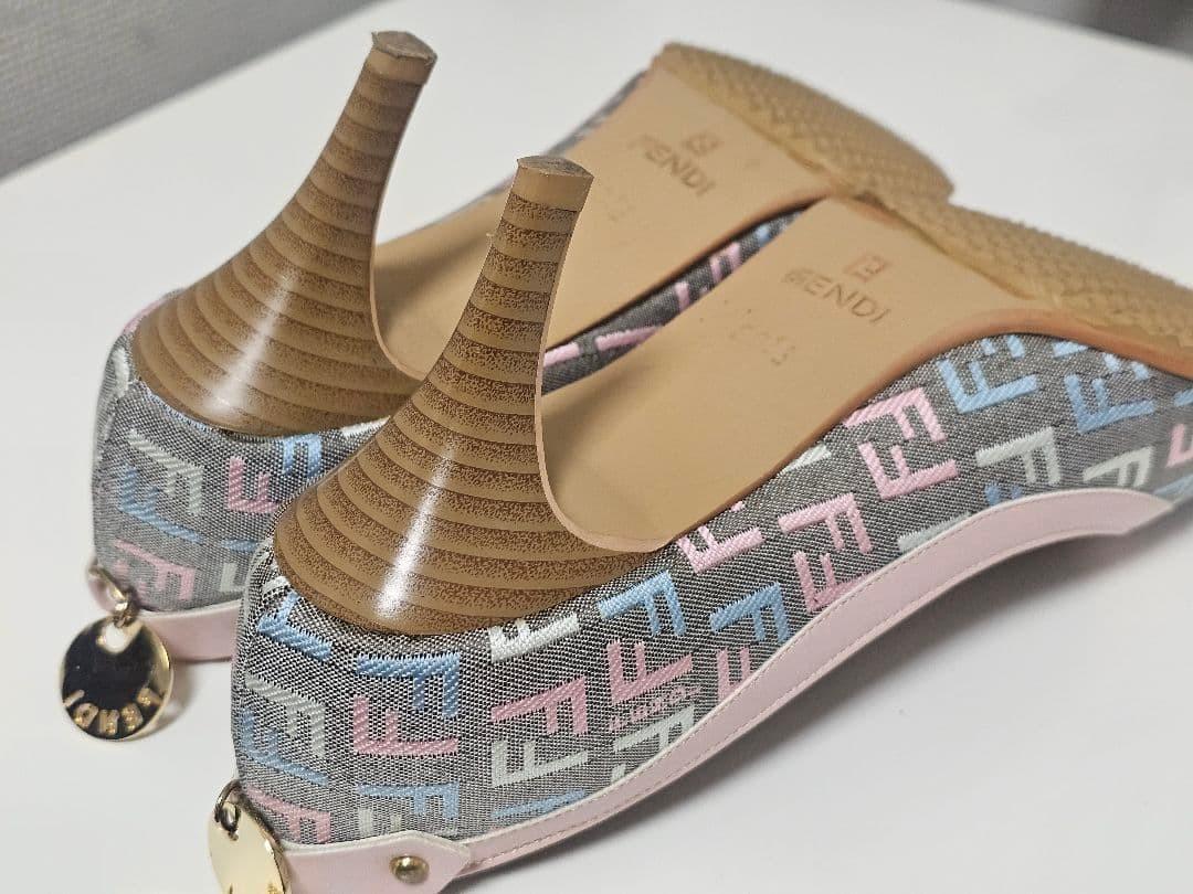 FENDI Shoes Pumps Heel FF Zucca EU 36.5 US 6.5 Canvas Leather Multicolor Auth