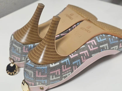 FENDI Shoes Pumps Heel FF Zucca EU 36.5 US 6.5 Canvas Leather Multicolor Auth