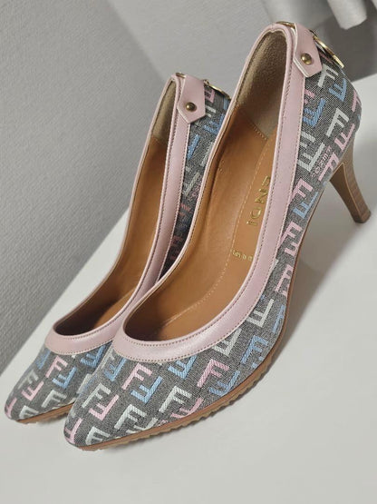 FENDI Shoes Pumps Heel FF Zucca EU 36.5 US 6.5 Canvas Leather Multicolor Auth
