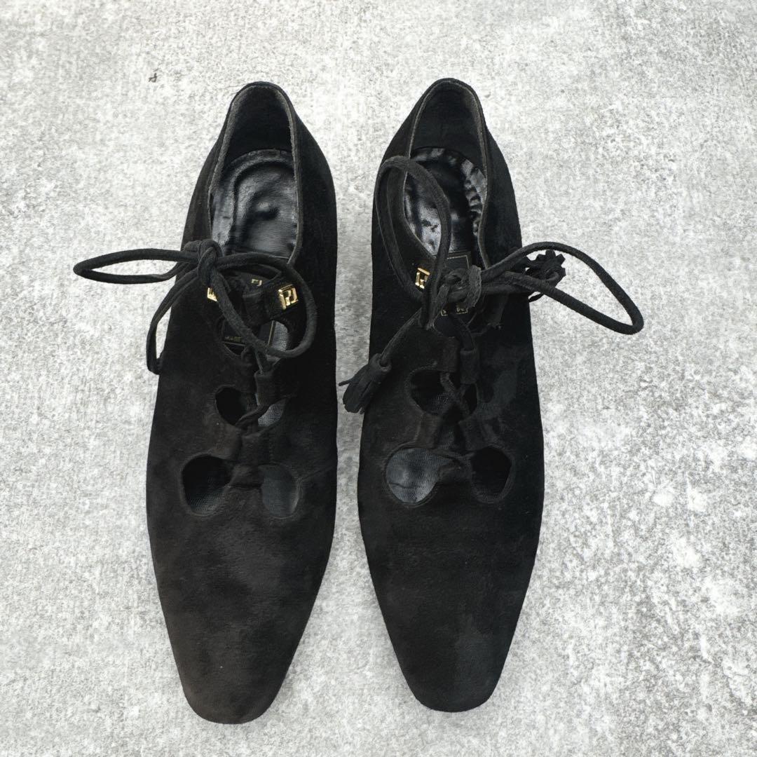 FENDI Flat Shoes Pumps EU 37.5 US 7.5 Suede Black Authentic