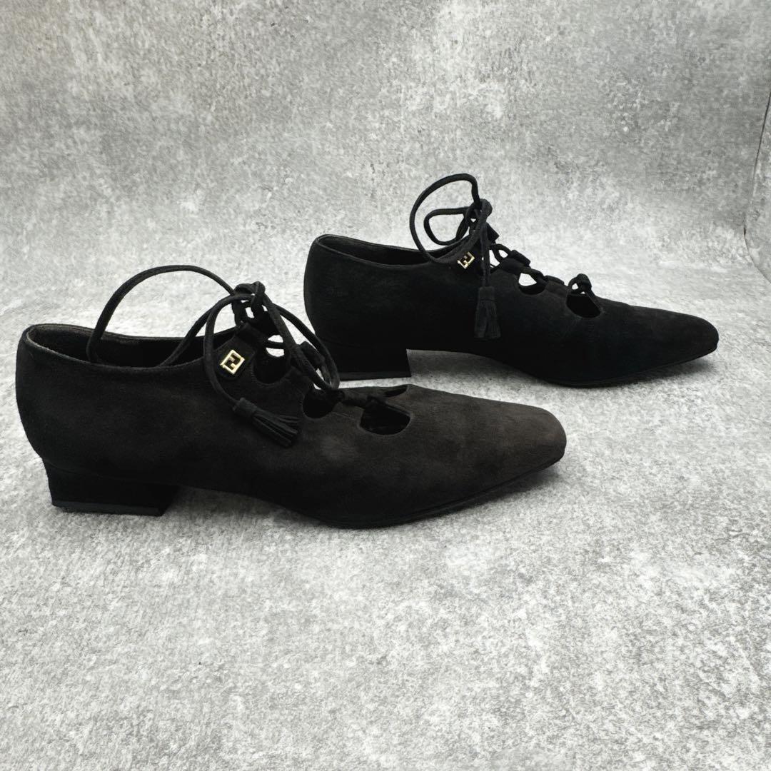 FENDI Flat Shoes Pumps EU 37.5 US 7.5 Suede Black Authentic
