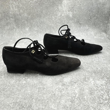 FENDI Flat Shoes Pumps EU 37.5 US 7.5 Suede Black Authentic