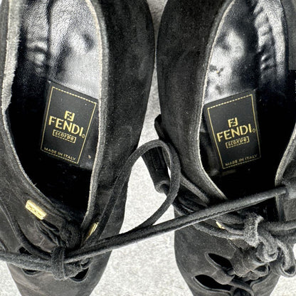 FENDI Flat Shoes Pumps EU 37.5 US 7.5 Suede Black Authentic