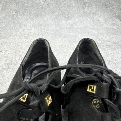 FENDI Flat Shoes Pumps EU 37.5 US 7.5 Suede Black Authentic