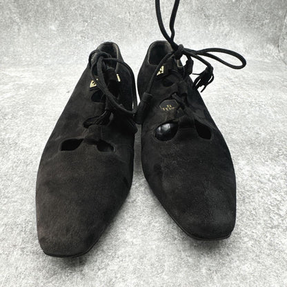 FENDI Flat Shoes Pumps EU 37.5 US 7.5 Suede Black Authentic