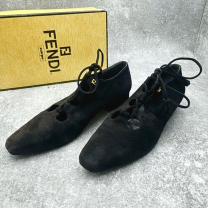 FENDI Flat Shoes Pumps EU 37.5 US 7.5 Suede Black Authentic