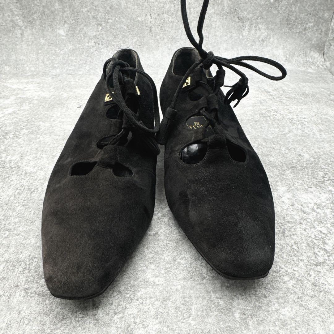 FENDI Flat Shoes Pumps EU 37.5 US 7.5 Suede Black Authentic