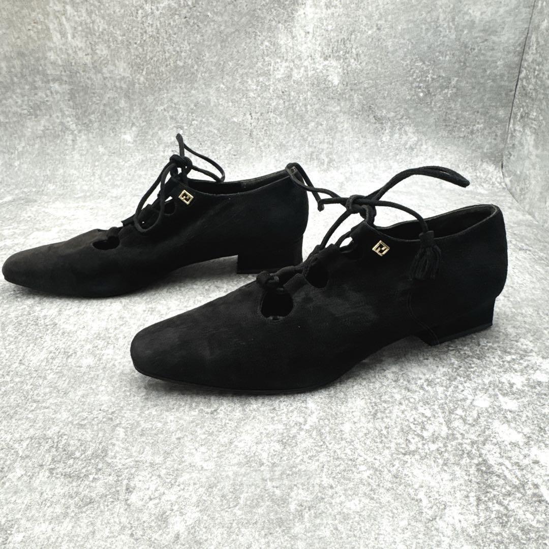FENDI Flat Shoes Pumps EU 37.5 US 7.5 Suede Black Authentic
