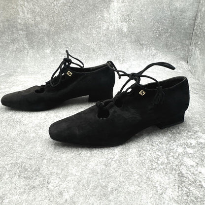 FENDI Flat Shoes Pumps EU 37.5 US 7.5 Suede Black Authentic