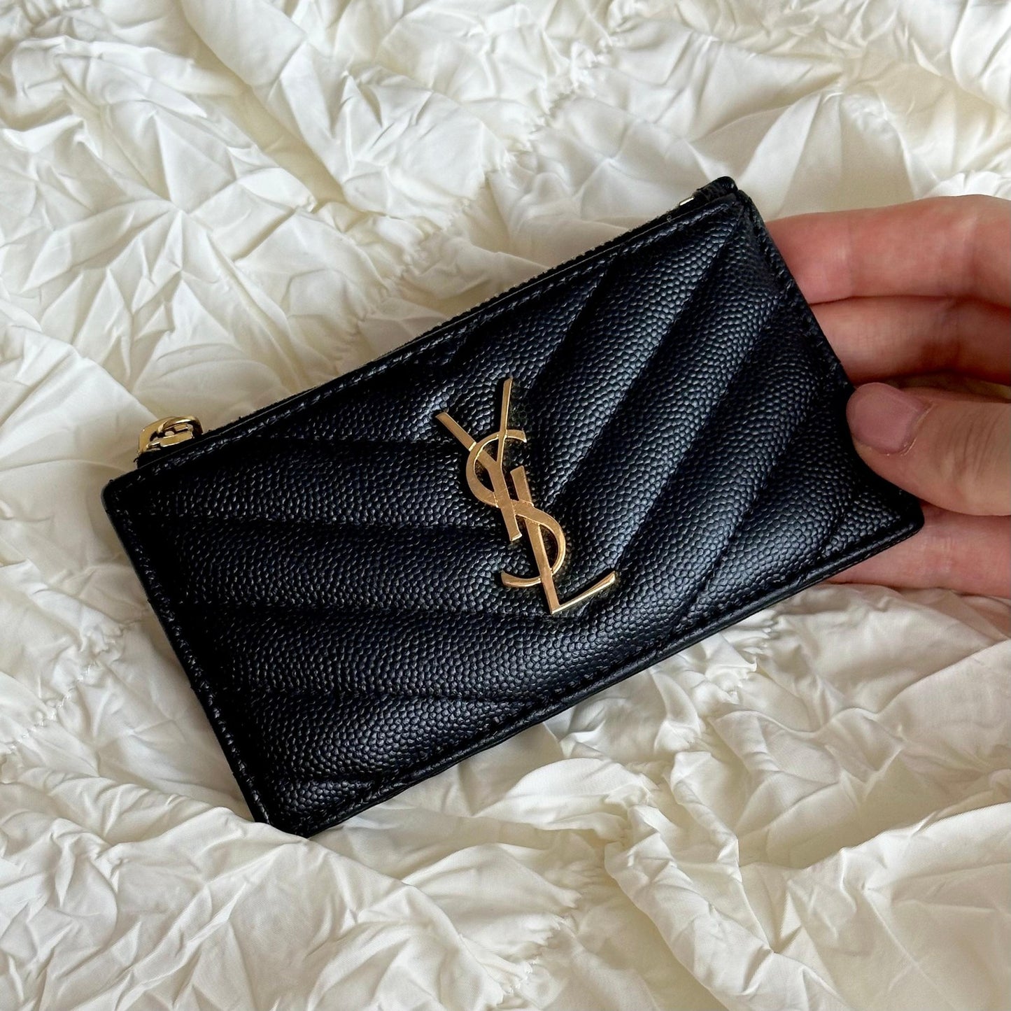 Saint Laurent  YSL Coin Case Cassandra Logo Card Holder Wallet Purse Used Auth