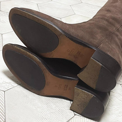 FENDI Boots Shoes EU 37.5 US 7.5 Leather Chocolate Brown Authentic