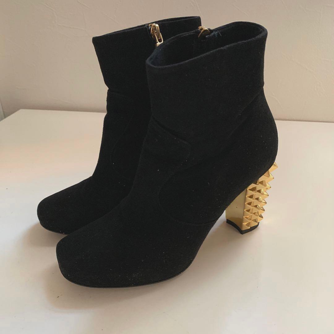 FENDI Short Boots Shoes EU 35.5 US 5.5 Suede Black Authentic