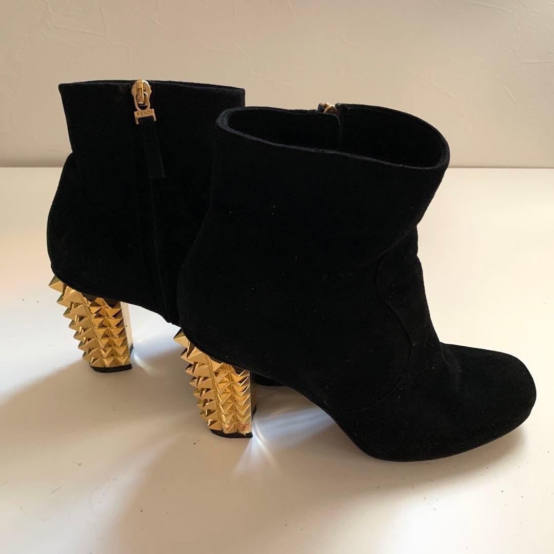 FENDI Short Boots Shoes EU 35.5 US 5.5 Suede Black Authentic