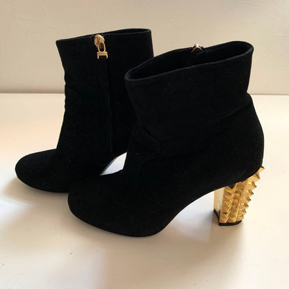 FENDI Short Boots Shoes EU 35.5 US 5.5 Suede Black Authentic