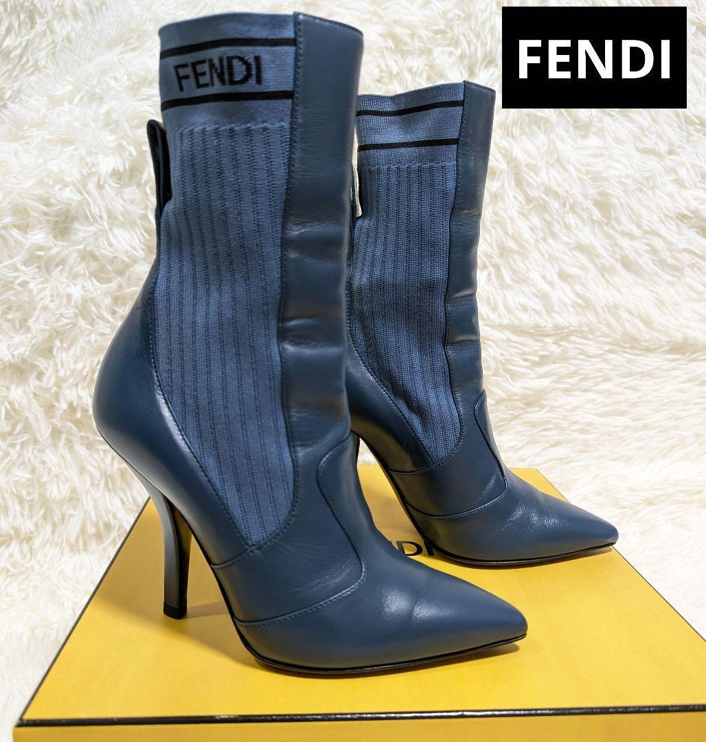 FENDI Sock Boots Shoes EU 35 US 5 Navy Authentic