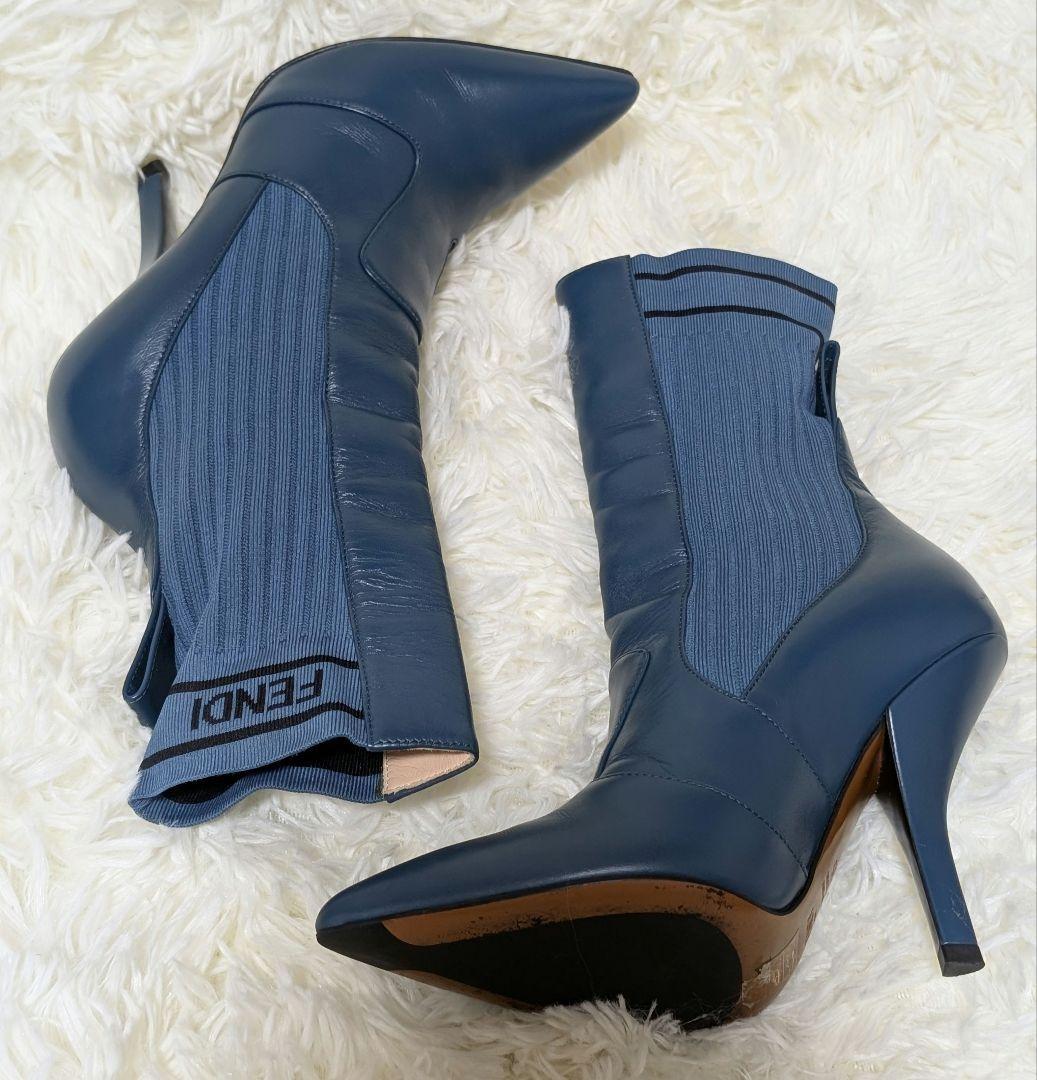 FENDI Sock Boots Shoes EU 35 US 5 Navy Authentic