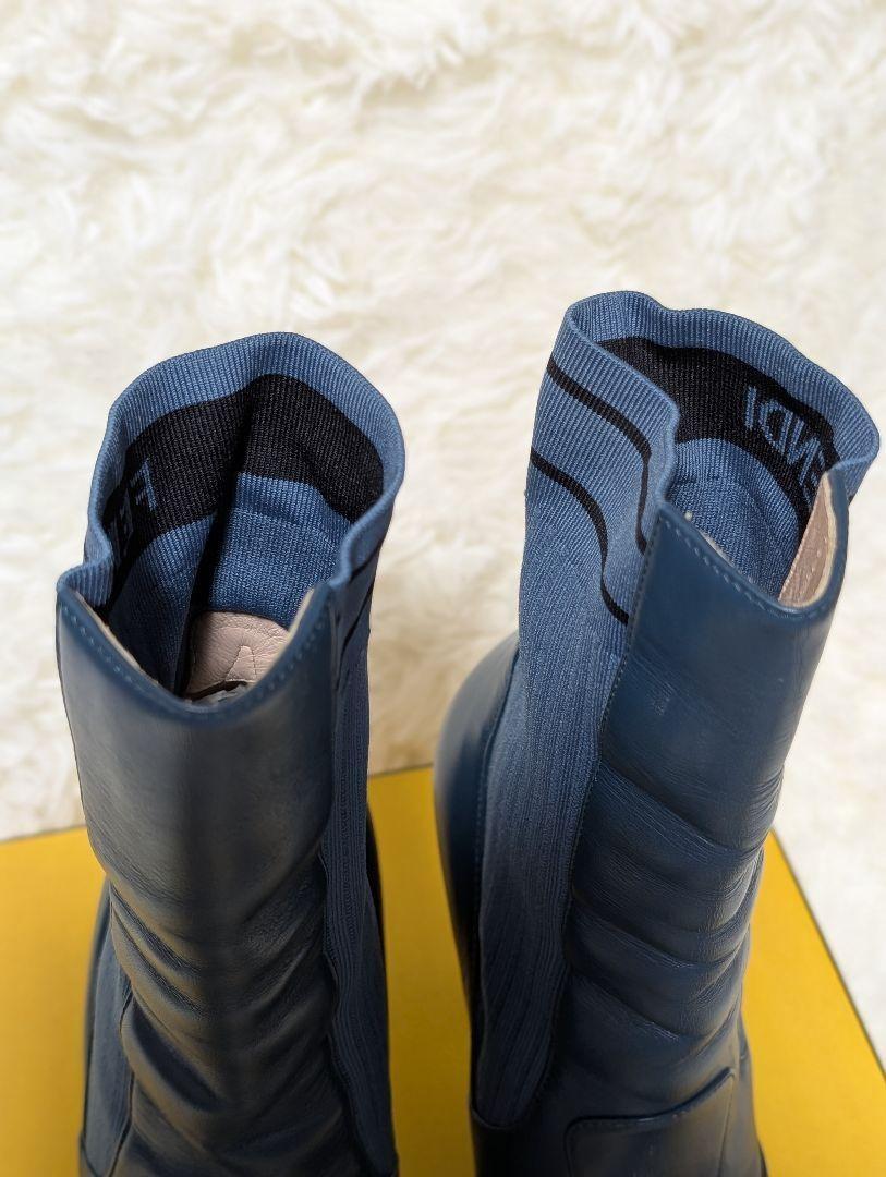 FENDI Sock Boots Shoes EU 35 US 5 Navy Authentic