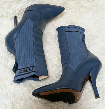 FENDI Sock Boots Shoes EU 35 US 5 Navy Authentic