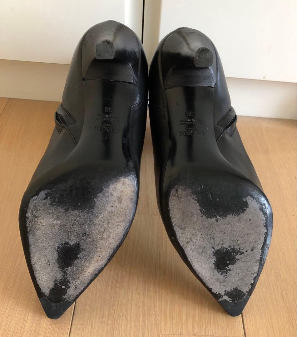 FENDI Short Boots Shoes EU 38 US 8 Leather Black Authentic