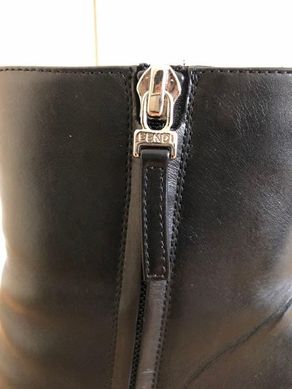FENDI Short Boots Shoes EU 38 US 8 Leather Black Authentic