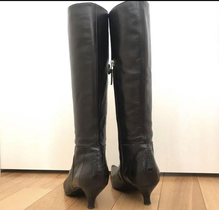 FENDI Long Boots Shoes EU 38 US 8 Leather Black Authentic