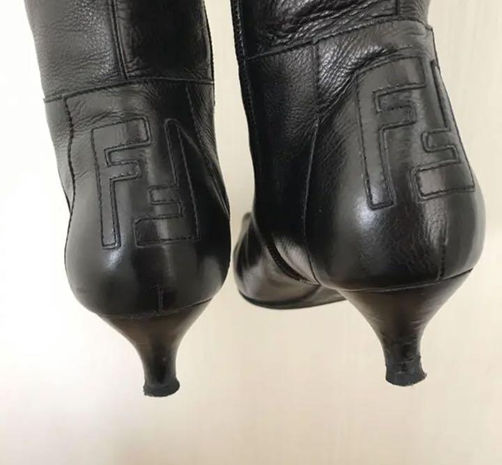 FENDI Long Boots Shoes EU 38 US 8 Leather Black Authentic
