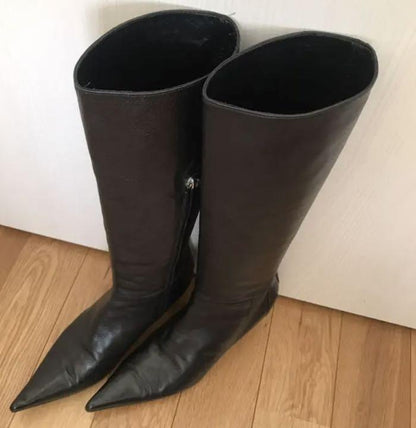 FENDI Long Boots Shoes EU 38 US 8 Leather Black Authentic