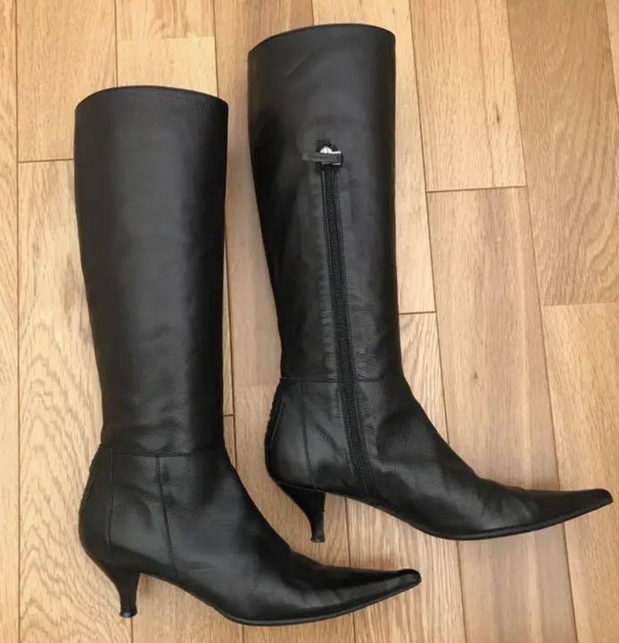 FENDI Long Boots Shoes EU 38 US 8 Leather Black Authentic