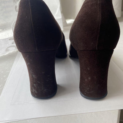 FENDI Shoes Pumps Heel FF EU 37 US 7 Suede Brown Authentic