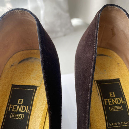 FENDI Shoes Pumps Heel FF EU 37 US 7 Suede Brown Authentic