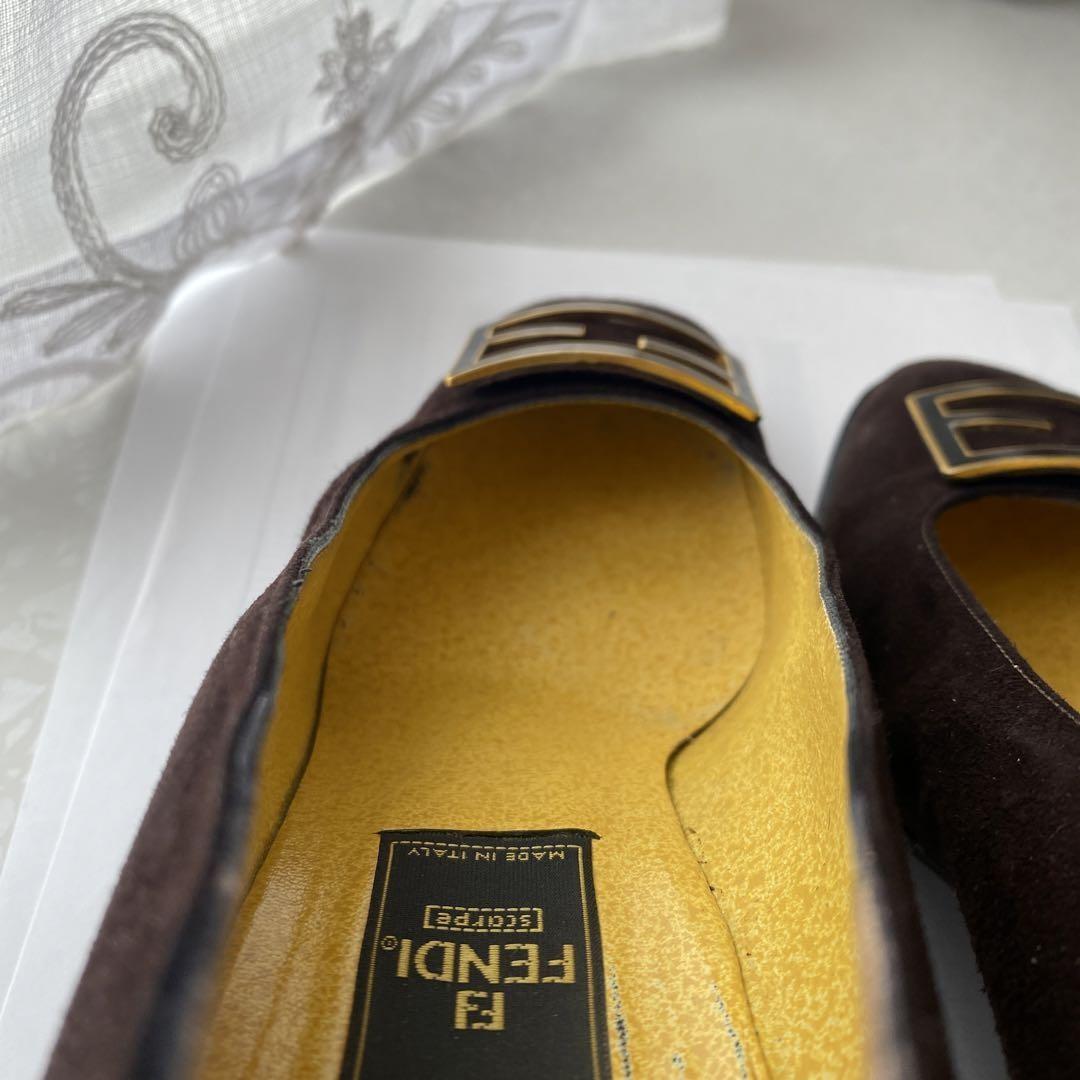 FENDI Shoes Pumps Heel FF EU 37 US 7 Suede Brown Authentic