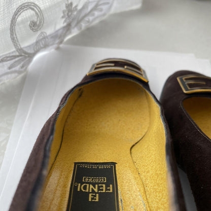FENDI Shoes Pumps Heel FF EU 37 US 7 Suede Brown Authentic