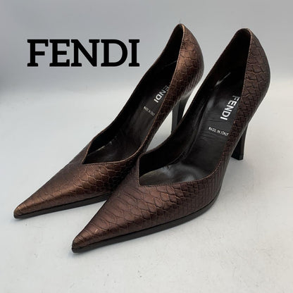 FENDI Shoes Pumps Heel EU 36 US 6 Leather metallic brown Authentic