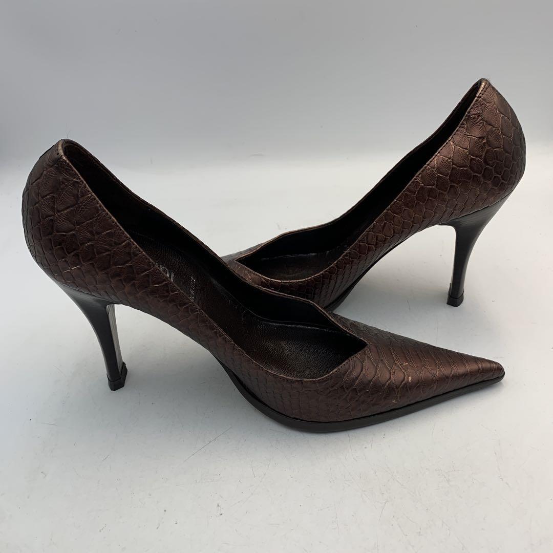 FENDI Shoes Pumps Heel EU 36 US 6 Leather metallic brown Authentic