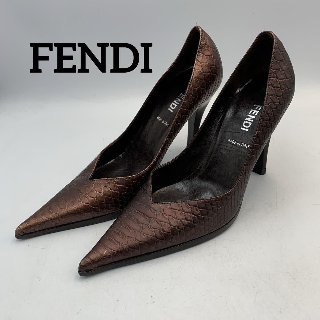 FENDI Shoes Pumps Heel EU 36 US 6 Leather metallic brown Authentic